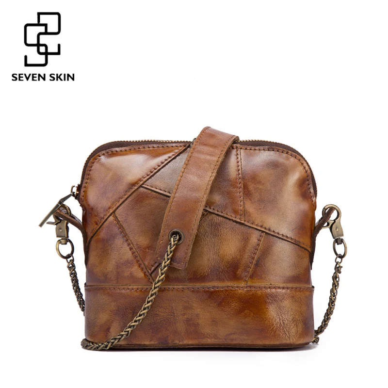 

SEVEN SKIN Patchwork Mini Messenger Bag Women Genuine Leather Shoulder Bag with Chain Ladies Crossbody Bags Bolsas Small Bag New