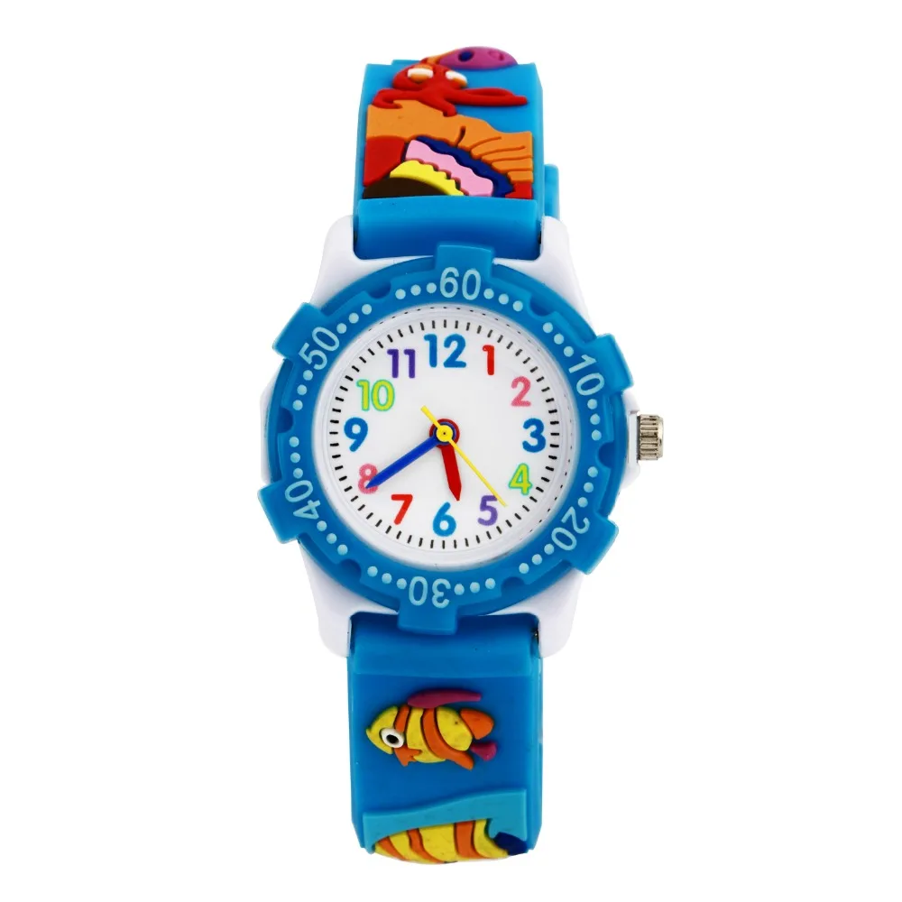 3 d мультфильм рыбы часы рыбы силикагель с детьми часы водонепроницаемый пластиковый корпус Мода синий