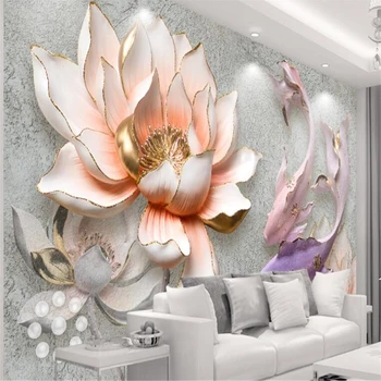 

beibehang wallpaper for walls 3 d Custom wallpaper roll embossed lotus fish home decor TV background wallpapers for living room