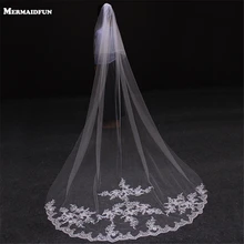 Реальное изображение два слоя кружева внизу свадебная вуаль с расческой Новые 3 метры свадебная вуаль