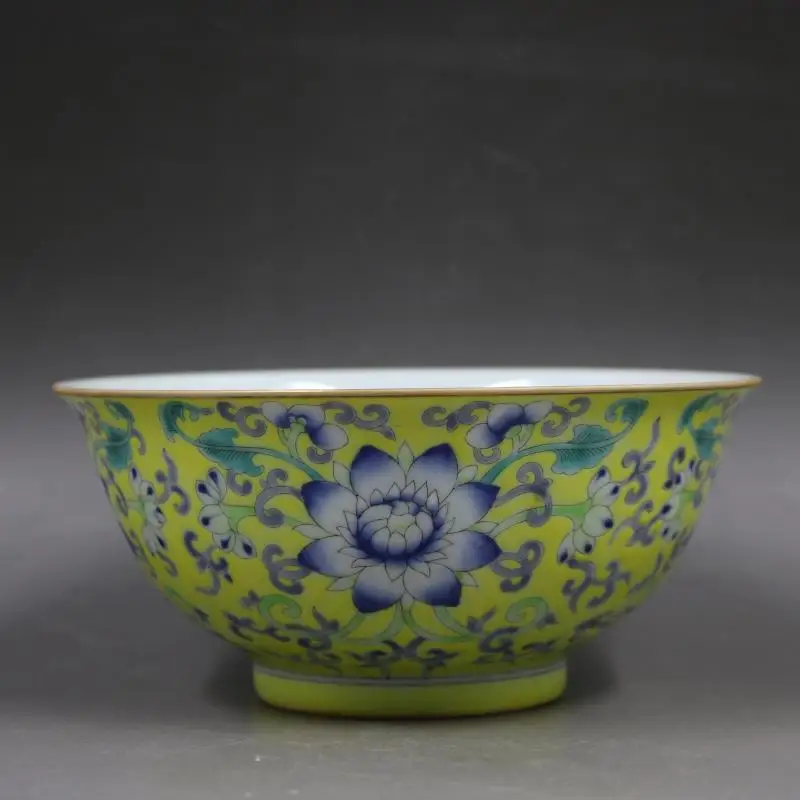 Antique QingDynasty porcelain bowl,Yellow ground Flower