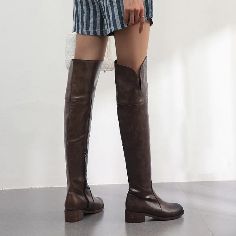 Plus Size Over Knee Thigh High Boots Women Autumn Sexy Thin High Heels Platform Women Shoes Square Heel Loose Boots MAZIAO