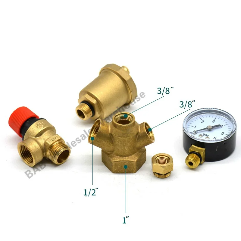 DN25 1” inch 3 Bar Brass Boiler Safety Group Set Complete Pressure Relief Valve Air Vent Safety Valve With Pressure Gauge