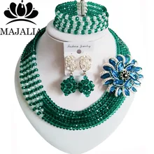 Мода в Африканском нигерийском стиле на свадьбу бусы ювелирный набор Павлин ожерелье с кристаллом зеленого цвета браслет серьги WIN022
