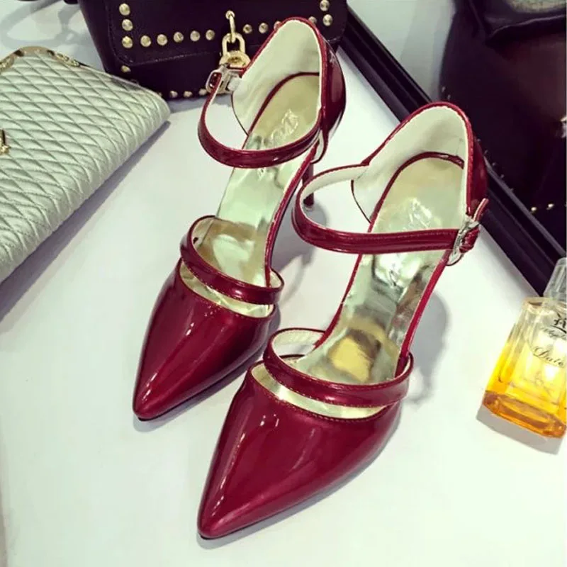 Fashion Angle Strap Thin High Heels font b Women b font Pumps Sexy Pointed Toe Buckle