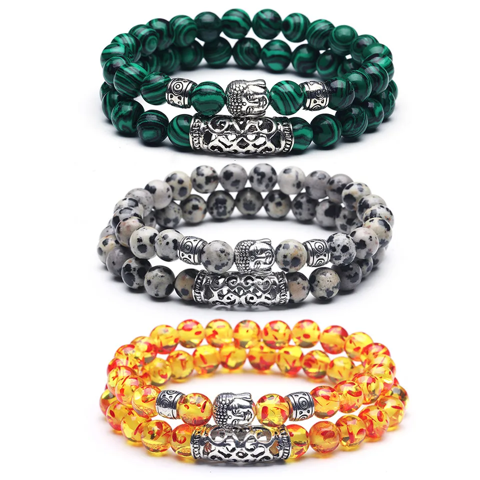 

12 Style Black Lava Stone Prayer Beads Buddha Men Bead Bracelet Tiger Stones Beaded Bracelets for Women and Mens Male 2pcs/Set