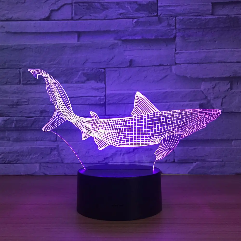  New Shark 3D LED Fishing Tools Within Fish Table Lamp Home Decor Party 7 Colors Changing Night Ligh - 32867403757