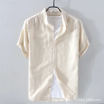 

Comfortable breathable cotton shirts with short sleeves in the summer of 2019 Male lapel loose linen shirts