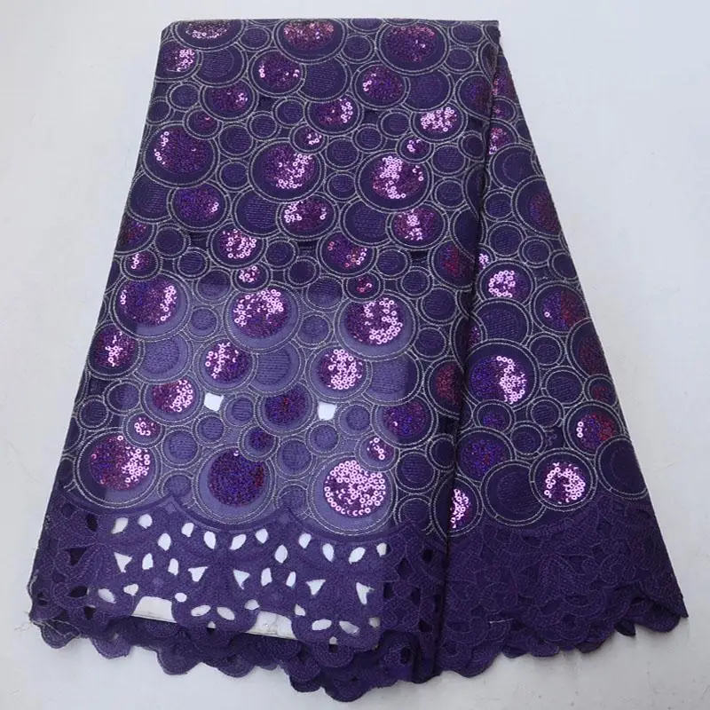 

Latest High quality African lace fabric for wedding 2018 Polyester Purple Sequins Organza African French lace fabric HUT54452