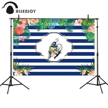 

Allenjoy photographic background Palm leaf Anchor navy blue stripes birthday background photobooth photo studio fabric shoot