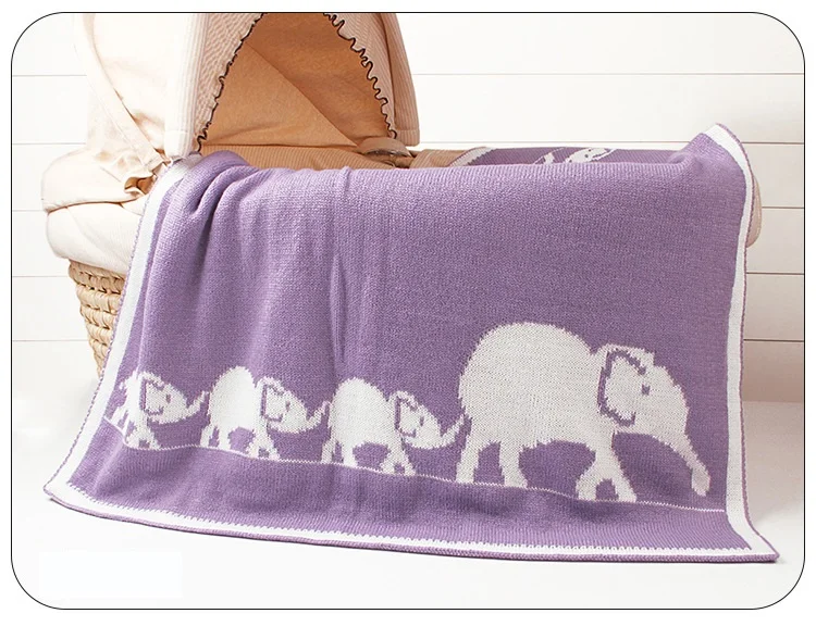 Пеленальное Одеяло для новорожденных мальчиков и девочек, детское одеяло-диван-кровать, мягкое одеяло с рисунком животных, слона, трикотажное одеяло для малышей - Цвет: Purple