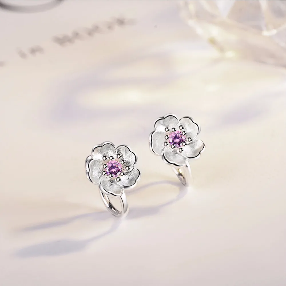 Kinitial Darling серьги с цветами вишни с кристаллами для девочек милые уши простые шикарные Клипсы из драгоценных камней без необходимости прокола oorbellen