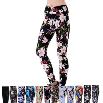 

Yarn Spliced Floral Black Women Yoga Fitness Pants 3xl Plus Size Green Leaf Red Flower Breathable Sport Leggins 13 Patterns