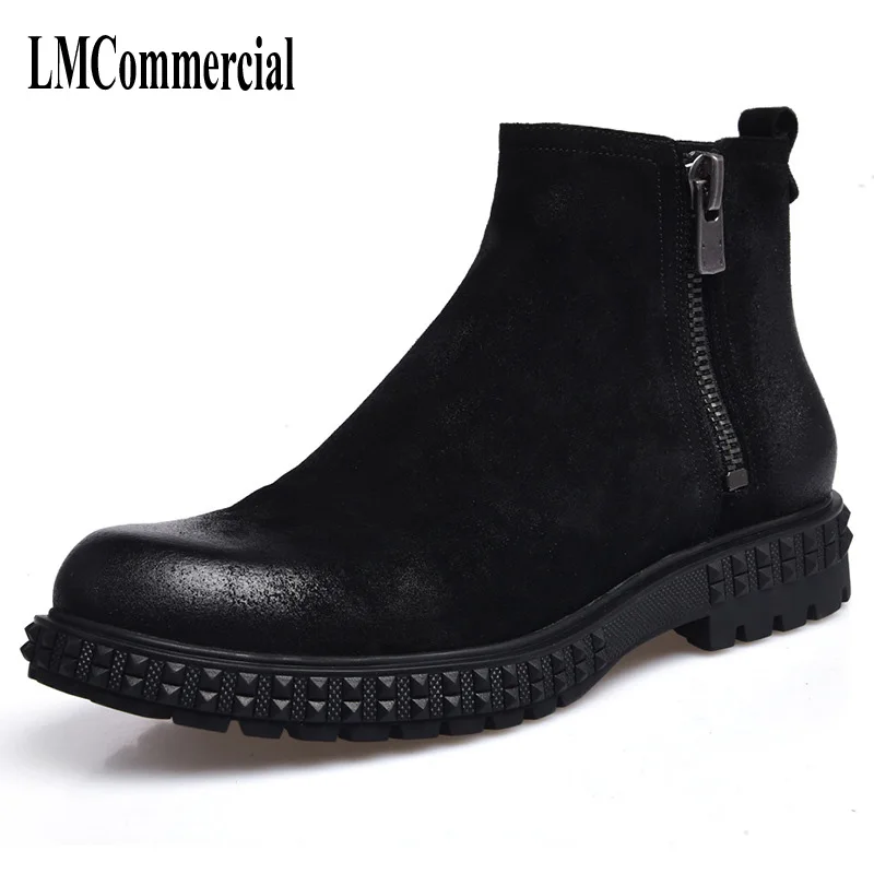 

The new autumn and winter men Chelsea Boots Men Leather high shoes fashion brush color leather shoes men Martin boots breathable