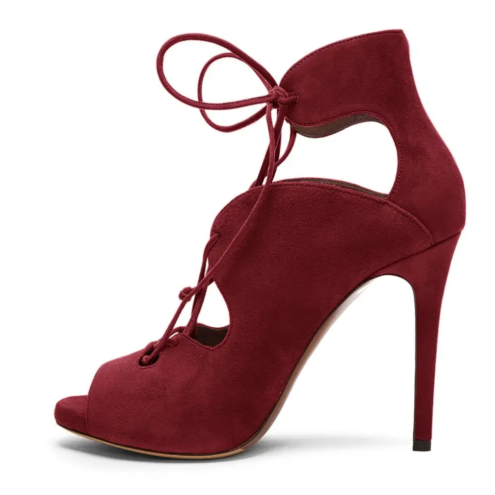 LAIGZEM Women Sandals Open Toe Faux Suede Stiletto Heels Sandals Pumps Sandalia Shoes Woman Sandalias Verano Large Size 34-52 (7)