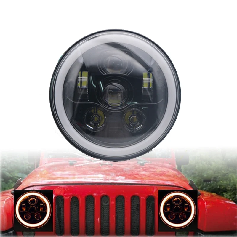 

TNOOG 7" Daymaker LED Headlight Halo with Turn Signal Light Angel Eye Ring DRL for Jeep Wrangler JK LJ CJ