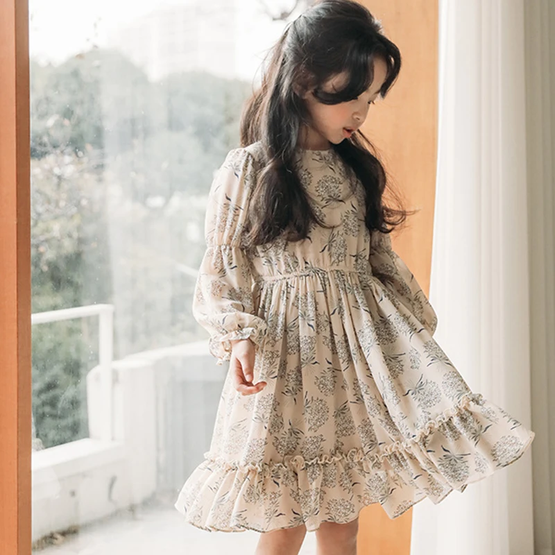 Шифоновые Платья с цветочным узором для девочек 12, 10, 11, 14, 2, 4, 6 лет, детские платья высокого качества, одежда с длинными рукавами для 8 лет