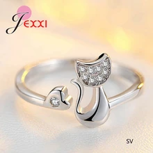 High Quality Cat&Heart Shaped Adjustable Rings Women Wedding Engagement Dance Party Jewelry 925 Sterling Silver CZ