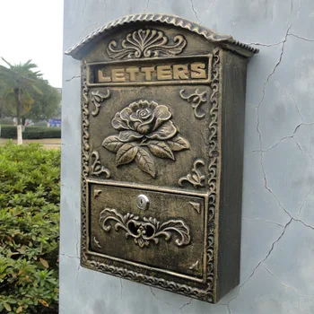 Beste Gegoten Aluminium Mailbox Bloem Reli euml;f Trim Brons Decoratieve Letters Doos Metalen Muur Mail Post Box Postbus Tuin Thuis Afsluitbare