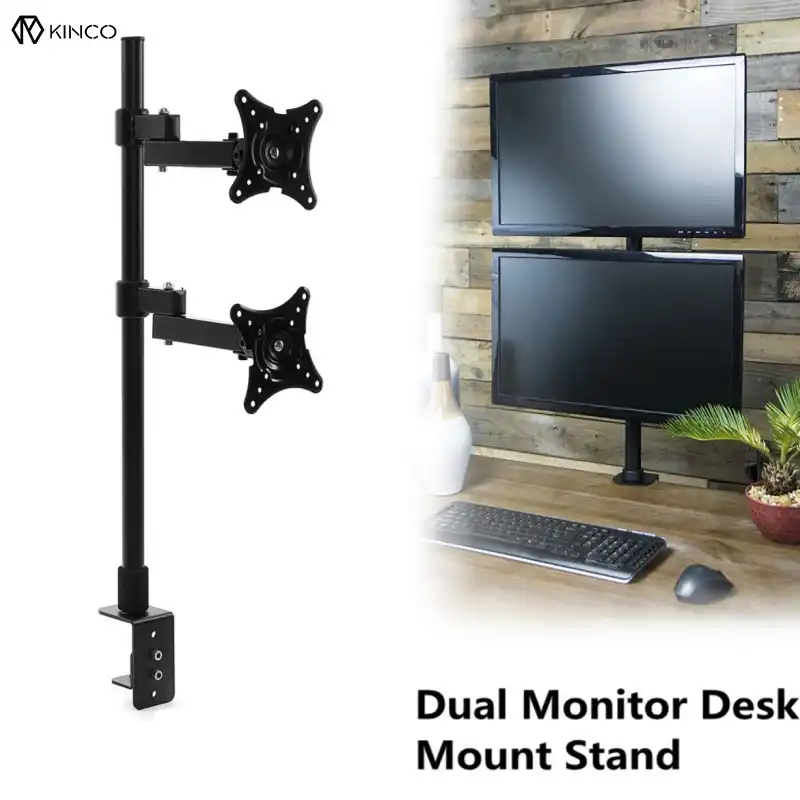 Dual Monitor Stand Rotation Double Arm Adjule Desktop Holder For Computer Within 14 24 Inch Tv Mount Bracket Clamp