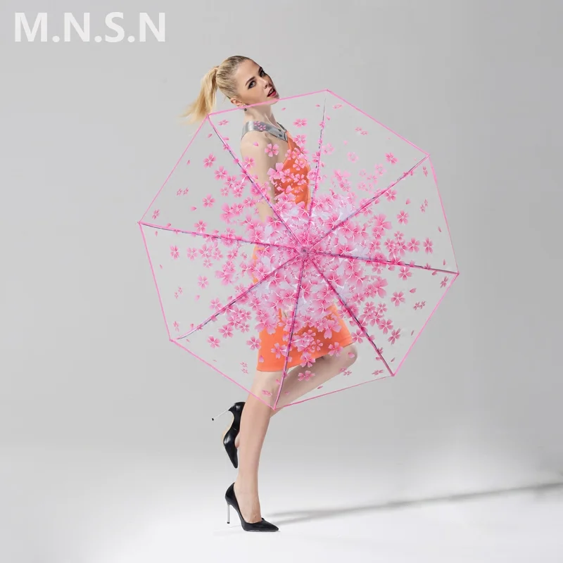 Women's Clear Full Automatique Parapluie fleuri Pluie Pliable Soleil Pluie Haute Qualité Women's Clear Full Automatique Parapluie fleuri Pluie Pliable Soleil Pluie Haute Qualité