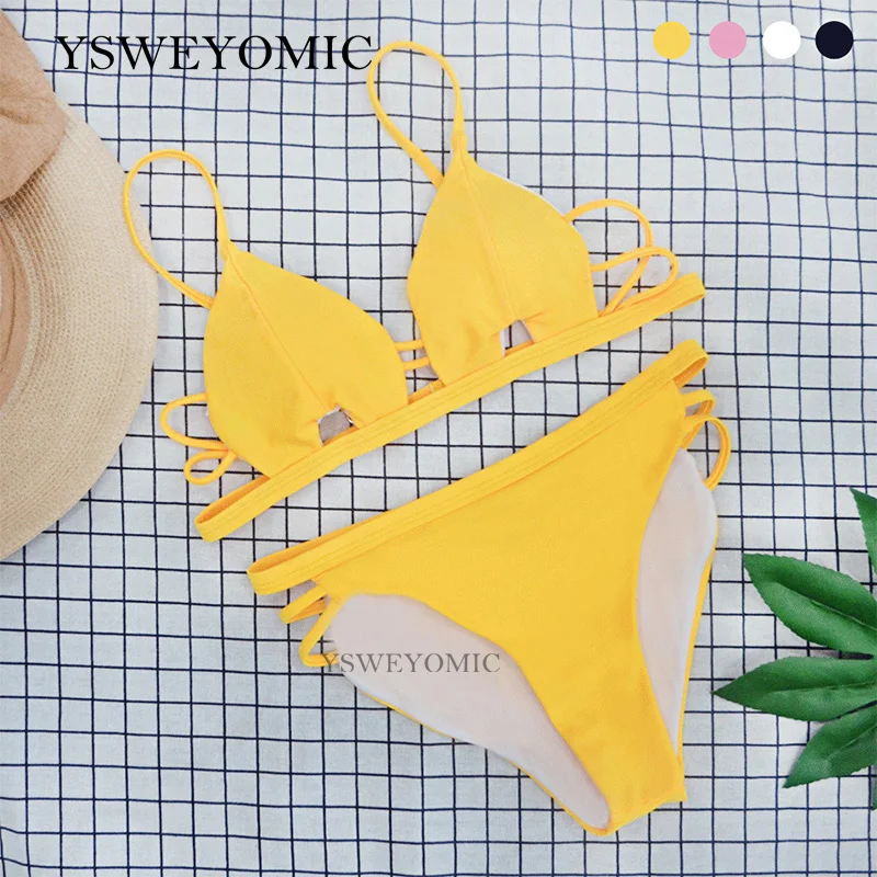 

Bikini Bandeau Black Yellow White Pink Women's Sexy Bikini High Waist Padded Bandage Swimsuit Swimwear Bathing Suit