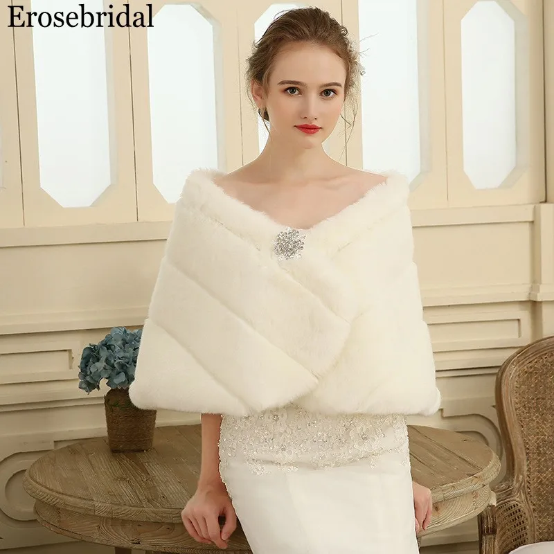 Erosebridal Новинка 2019 года Болеро для женщин Мех животных шаль элегантные свадебные накидка для взрослых вечерние накидки 48 часов