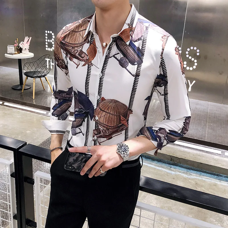 

Hot Sale Fashion Spring Autumn Casual Men Shirt Slim Fit Flower Print Linen Shirt Long-sleeved Shirts Male Floral Social Masculi