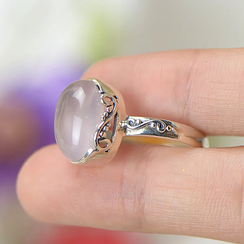 Настоящее чистое Стерлинговое серебро кольцо 925 винтажные антикварные женские ювелирные изделия розовый КВАРЦЕВЫЙ и из натурального камня элегантные ювелирные изделия Ringen