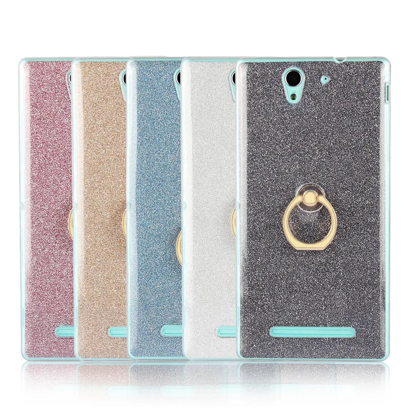 Модный силиконовый чехол с держателем для Sony Xperia C3 прозрачный мягкий ТПУ