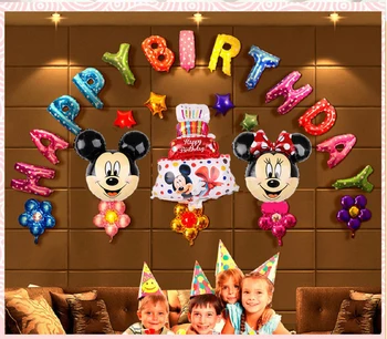 

28pcs Mickey Minnie foil balloons Minnie mouse birthday party decorations Happy birthday Baby shower letter Alphabet air balls