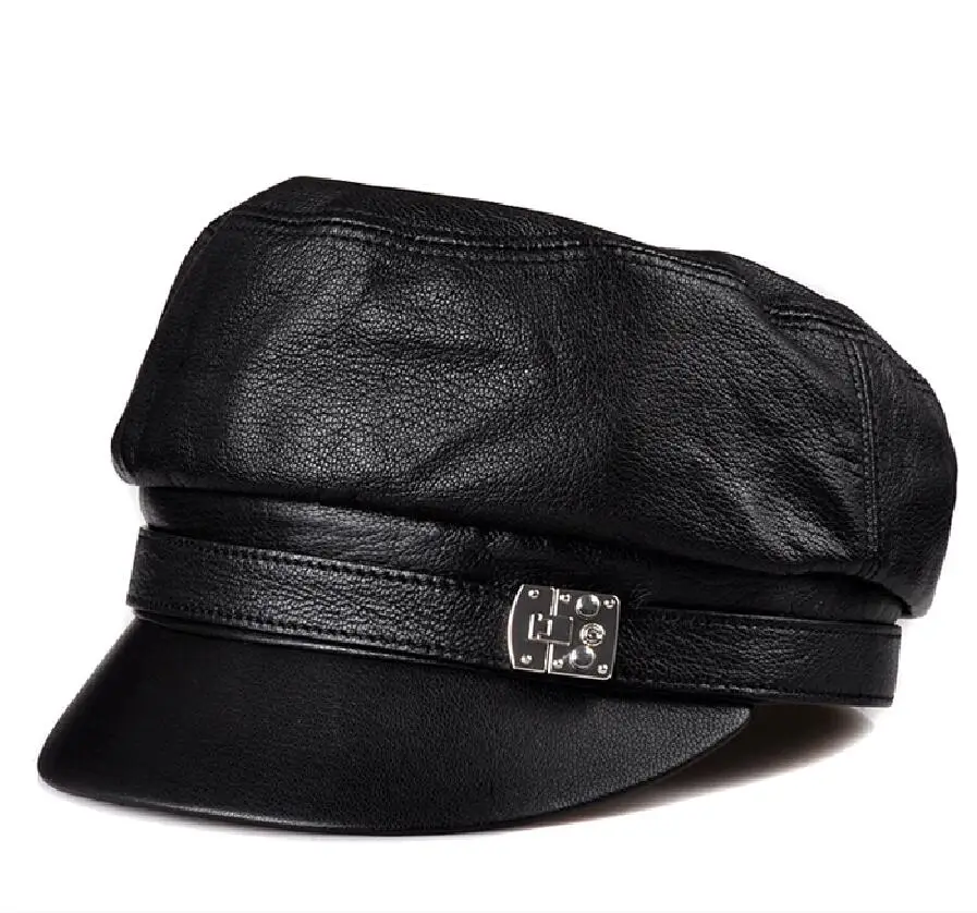 

Gianna Jun British Style Leather Hat Cap leather deerskin Unisex hat cap student
