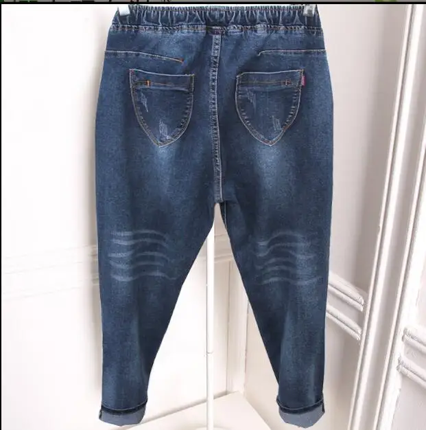 2018 women's harem pants summer new loose large size jeans women was thin 100 kg nine pants tide XL-5XL female Elastic waist