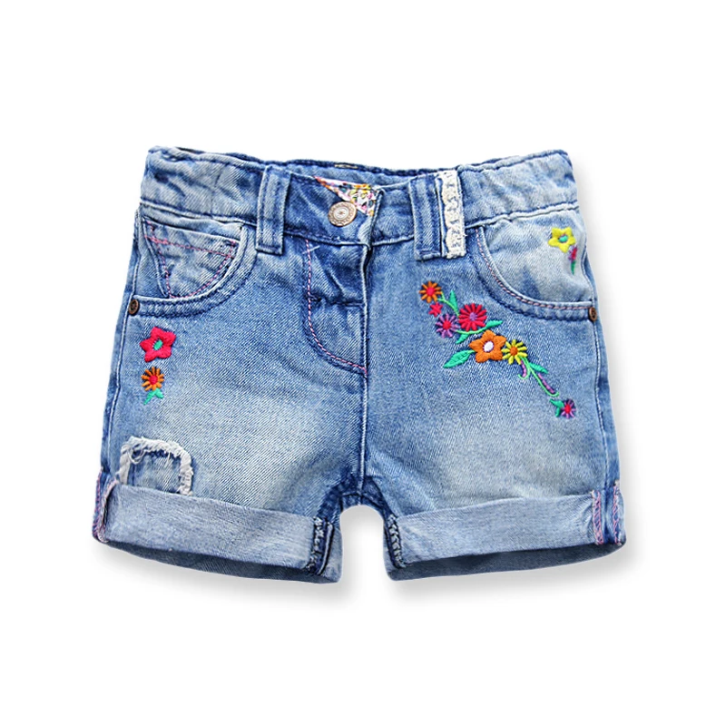Summer Girls Denim Shorts Brand Embroidery Flower Baby Girls Shorts Jeans Casual Girl Pants