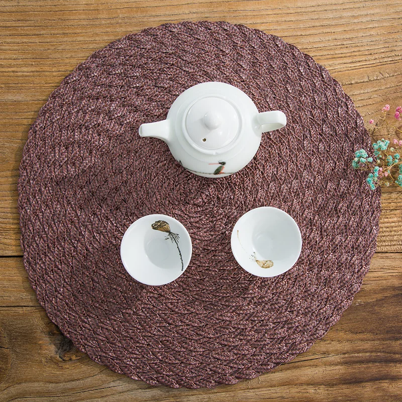 

PP Woven Placemat Dining Table Mat Pads Round Non-slip Insulation Bowl Pad Coasters Weave Placemat Table Cloth Pad Coaster