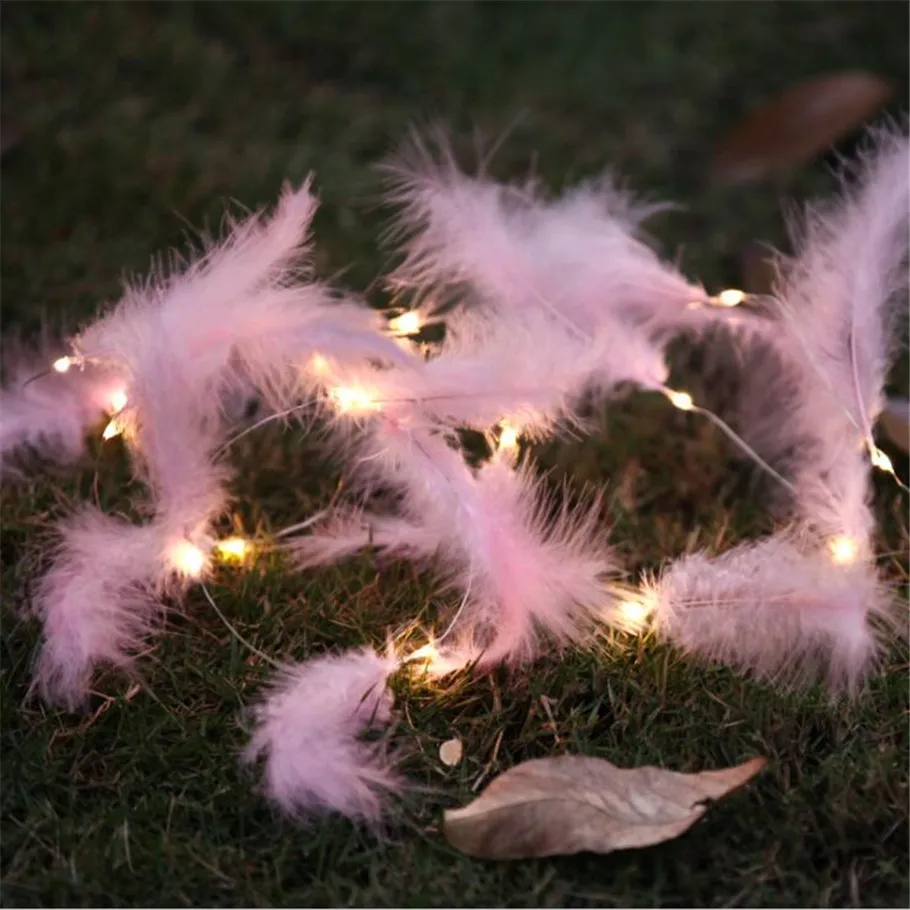 

Factory sales Led copper wire Feather Fairy Battery string lights for Wedding Christmas home party Decoration