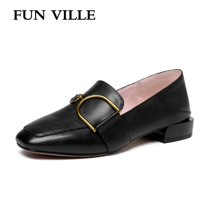 

FUN VILLE Spring Summer New Fashion Genuine Leather Women Flats shoes British Casual Shoes low heel sexy ladies Work shoes