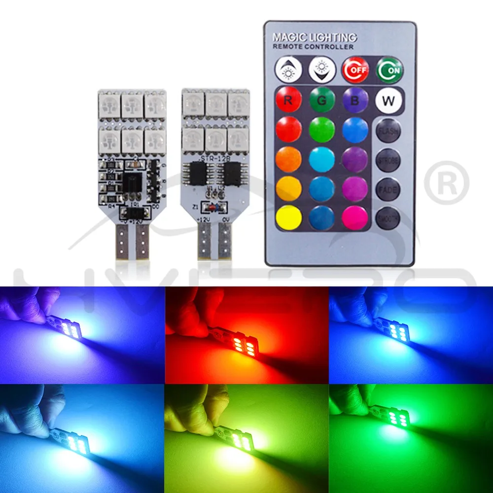 2X T10 w5w светодиодный RGB с пульта дистанционного управления RGBW 501 194 168 6SMD 5050 потолочный плафон Клин светодиодный свет DC 12 V светодиодный