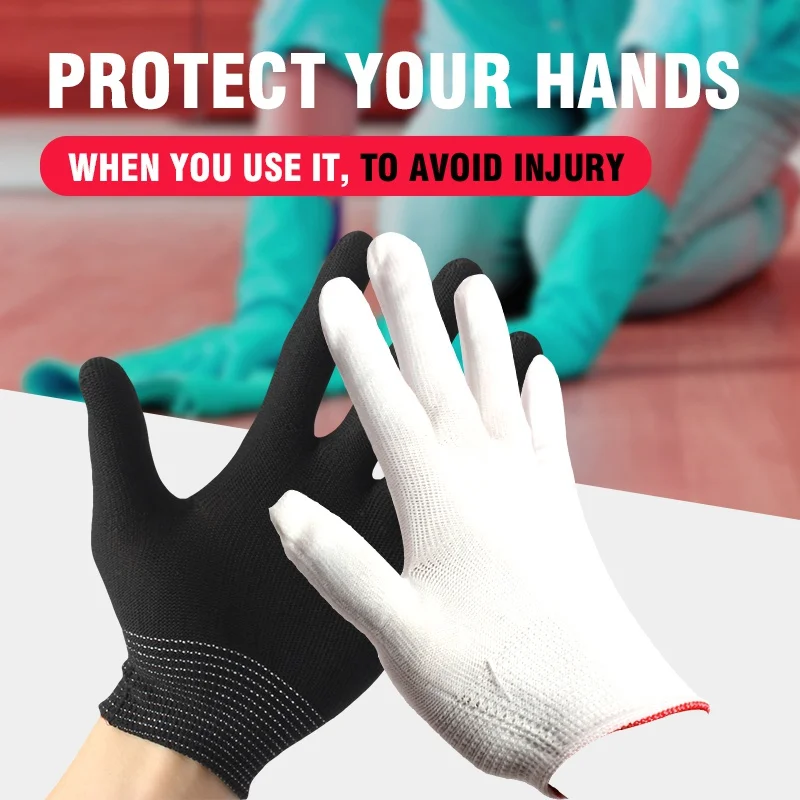 

2Pairs Nylon Black Antistatic Work Gloves Knit Working Gardening Lumbering Hand Safety Security Protector Grip White