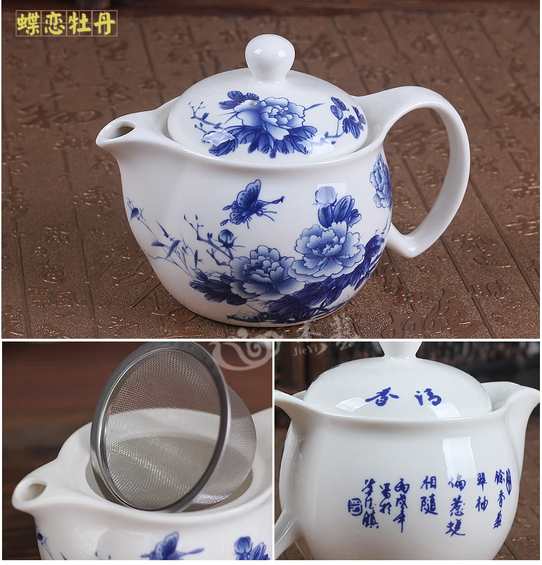 Керамика чай горшок большой один Кунг Фу Цзиндэчжэнь небольшой пейзаж Синий белый фарфоровый чайник над фолликулом 350 мл
