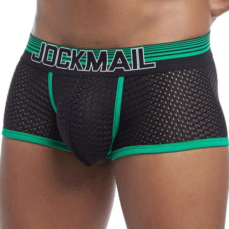 JOCKMAIL новые сексуальные мужские трусы боксеры дышащие сетчатые мужские боксеры мужские трусы Гей пенис мужские трусы мужские Трусы - Цвет: Зеленый