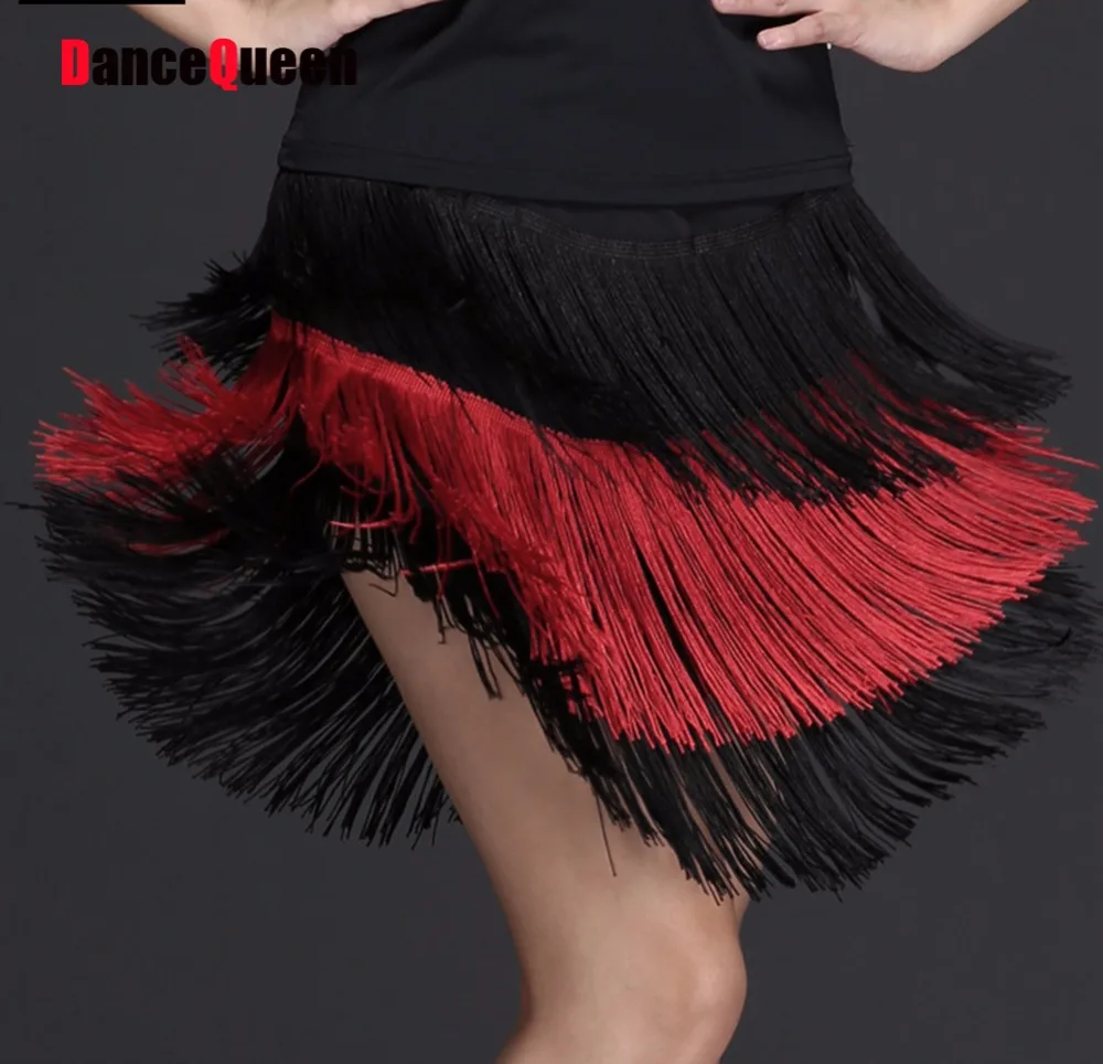 Hot Selling Latin Dancing Skirts For Women Black Red Ice Silk Plus Size ...