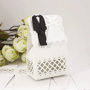 

Wedding Decoration Creative Bride Groom Dress Shape Candy Box Laser Hollow Out Guest Favor Gift Packaging Party Supplies