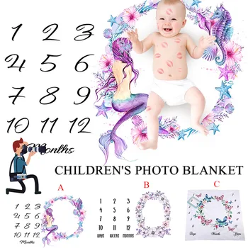 

Newborn Baby Soft Cotton Blankets Infants Floral Print Milestone Blanket Mat Photography Prop Monthly Growth Photo