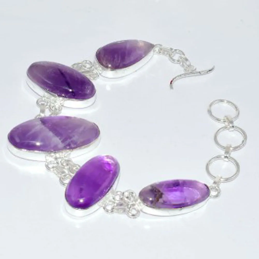 

Amethysts Bracelet Silver Overlay over Copper , 22.3 cm, B3504
