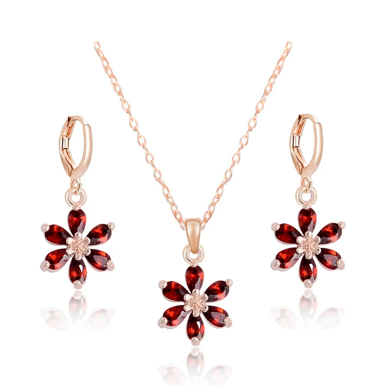 www.neverfullbag.com : Buy Hot Sale Jewelry Set Gold Plated CZ Zircon Cue Flower Pendant Necklace ...