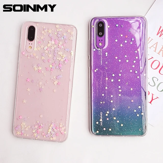 Best Offers Soinmy Clear Soft TPU Case For Huawei p20 lite p20 plus silicone transparent Glitter Star back cover for huawei p20 pro case 