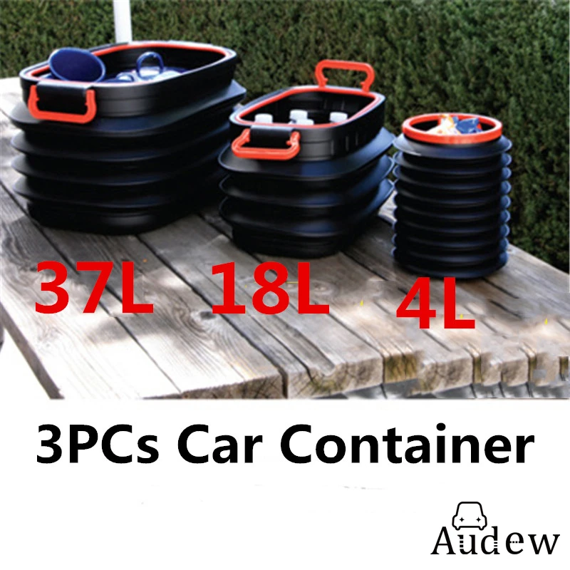 

3PCS 37L/18L/4L Water Bucket Trash Can Car Container Storage Trunk Storage Box Retractable Folding Trash Barrel Container