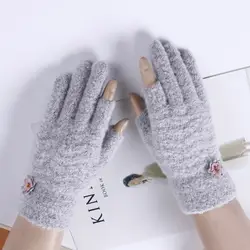 Женская мода подвергается указательном пальца вязать сенсорный перчатки для сенсорного экрана зима Для женщин кашемир полный палец