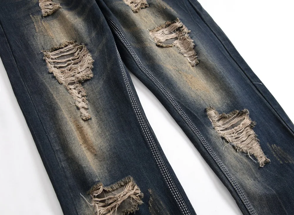 Мужские байкерские джинсы Высокое качество Винтаж отверстие джинсы для женщин модные штаны Мужской Тонкий джинсовые плюс размеры 42